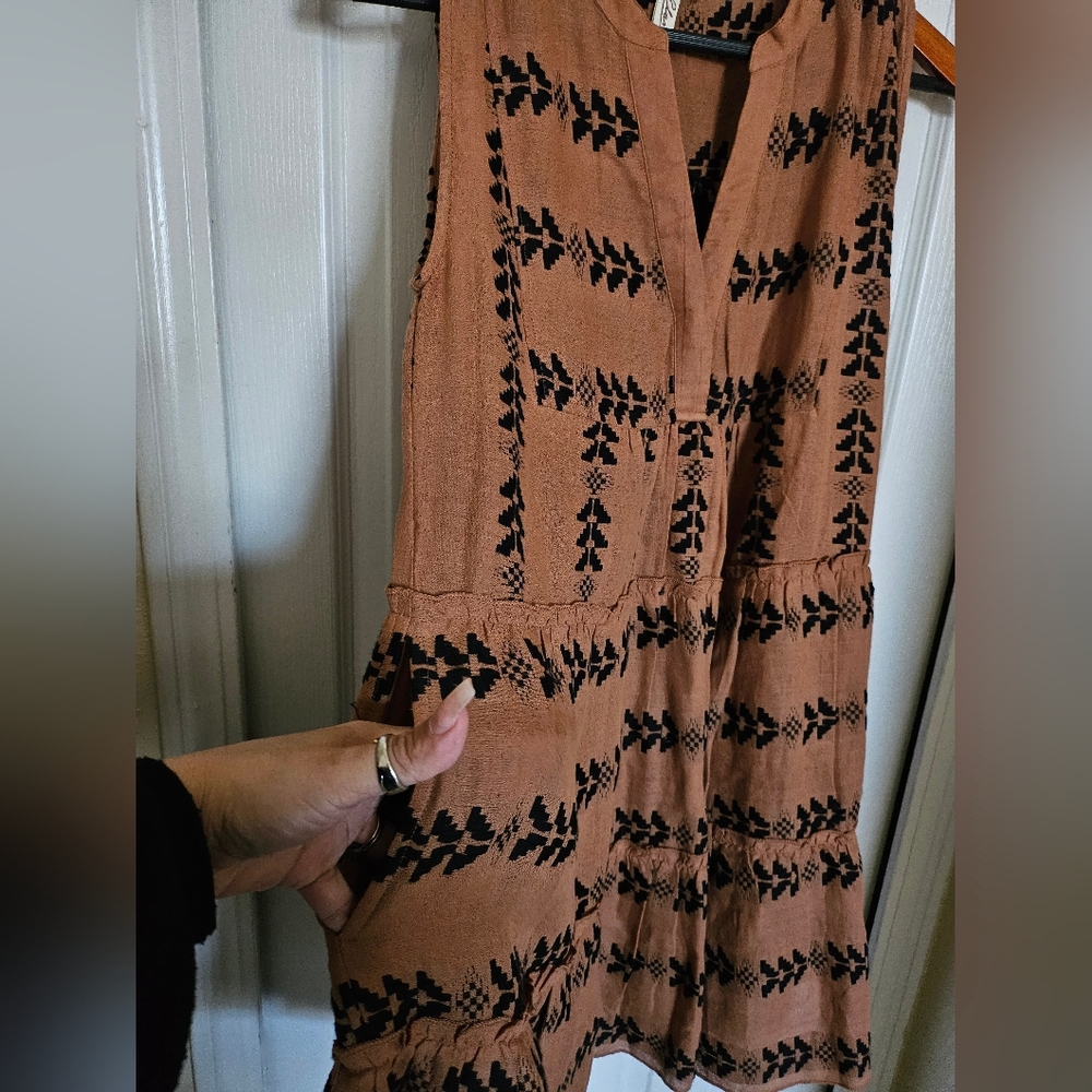 Elan Bohemian Tribal Print Tiered Dress Small Rust Cotton Festival Mini Sz Small - Picture 9 of 12